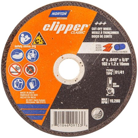 Norton Clipper 4 in. D X 5/8 in. X .045 in. thick Aluminum Oxide Classic Cut-Off Wheel 1 pk